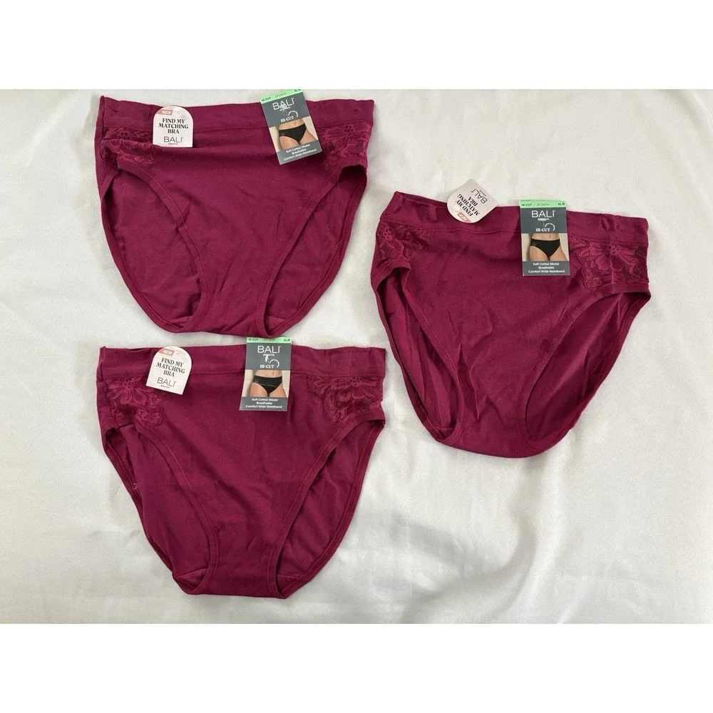 NEW Bali Women's Breathe Lace High-Cut Underwear DFCMHH 3 Pair Women's XLarge 8